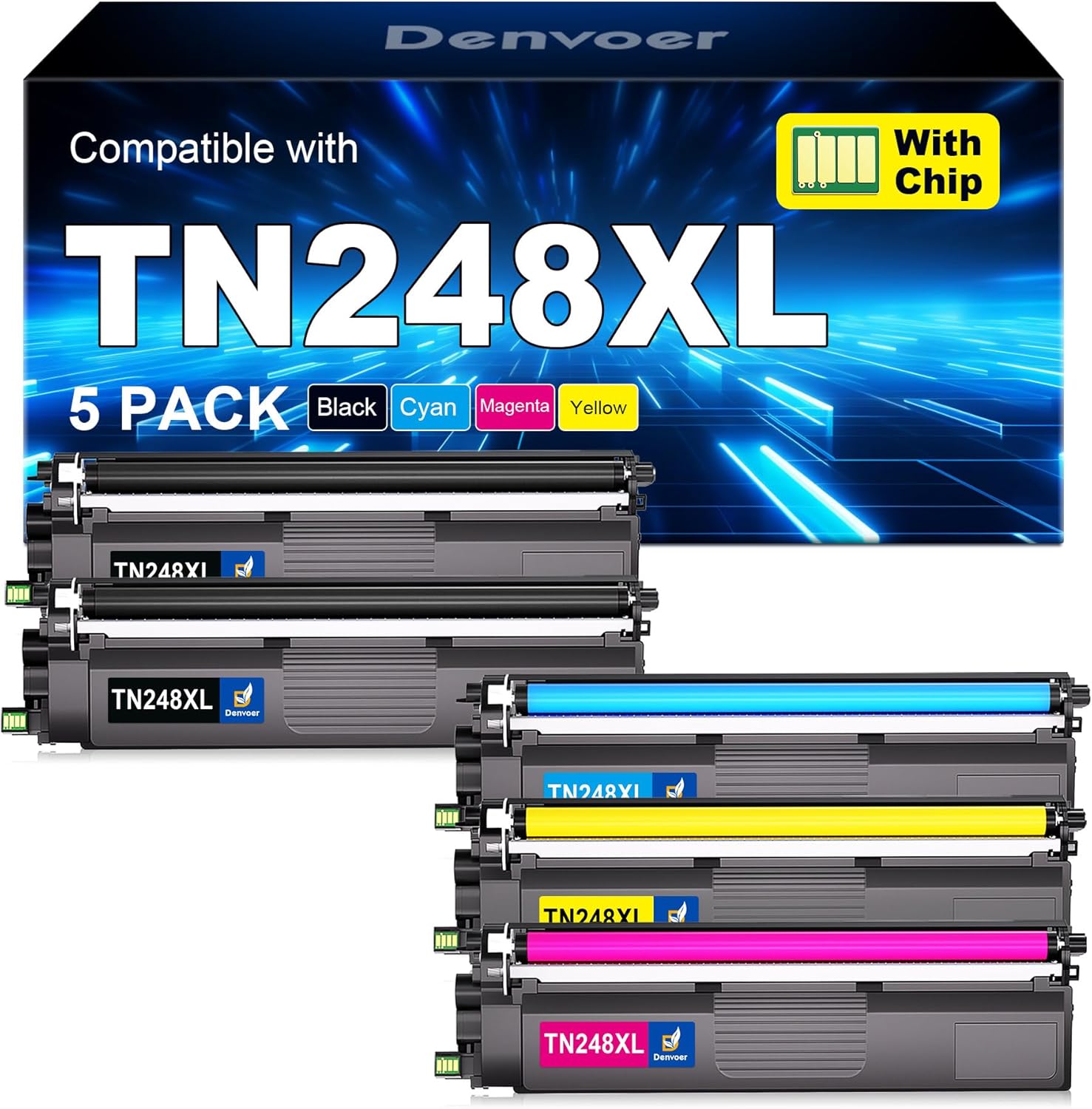 Detalle de Denvoer TN248XL Toner Cartridges – 4 Colour Pack for Brother HL-L3220/C/DCP-L3560/CDW Series