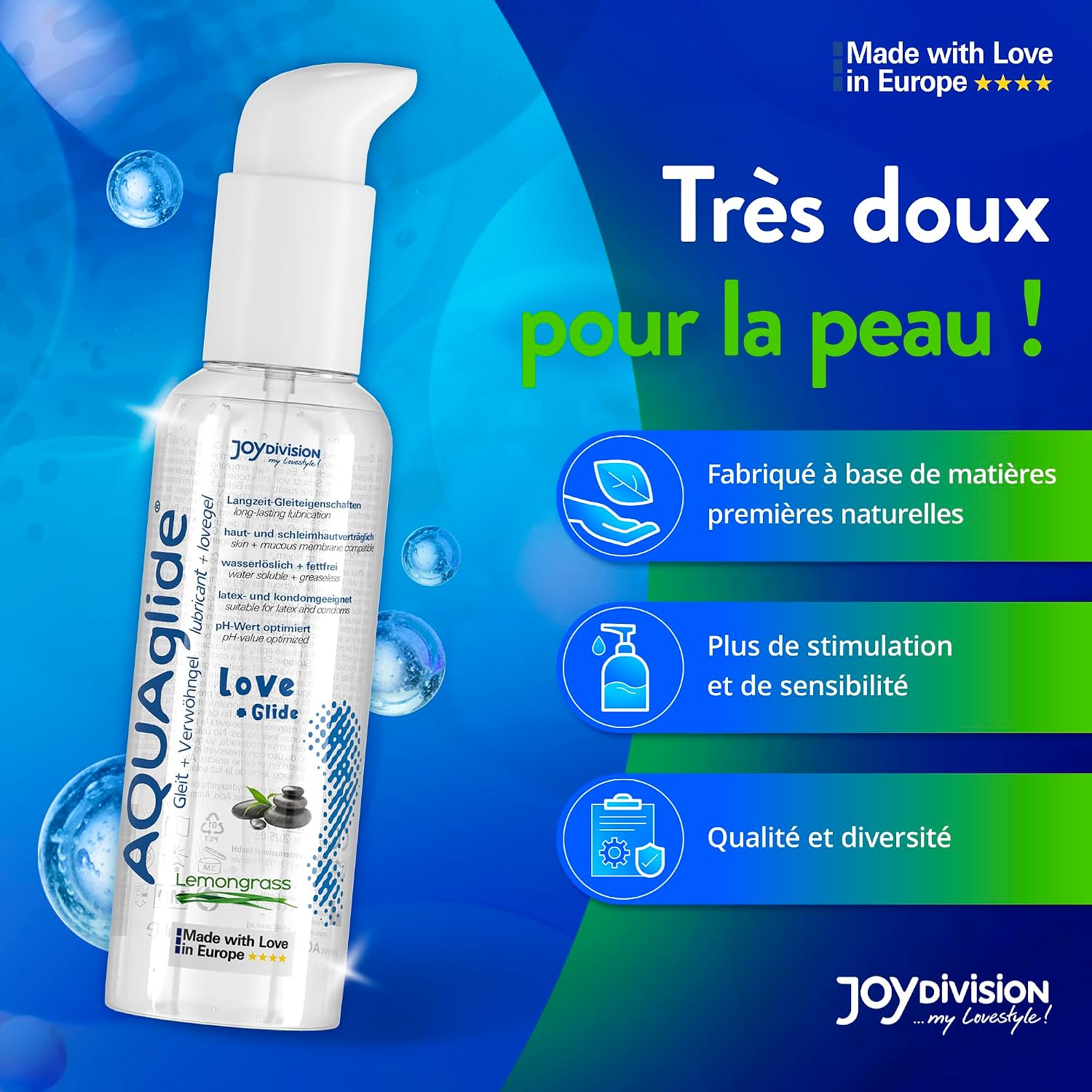 Detalle de JOYDIVISION Lubricant & Gel 200 ml : gel-lubrifiant sans huile pour massage sensuel