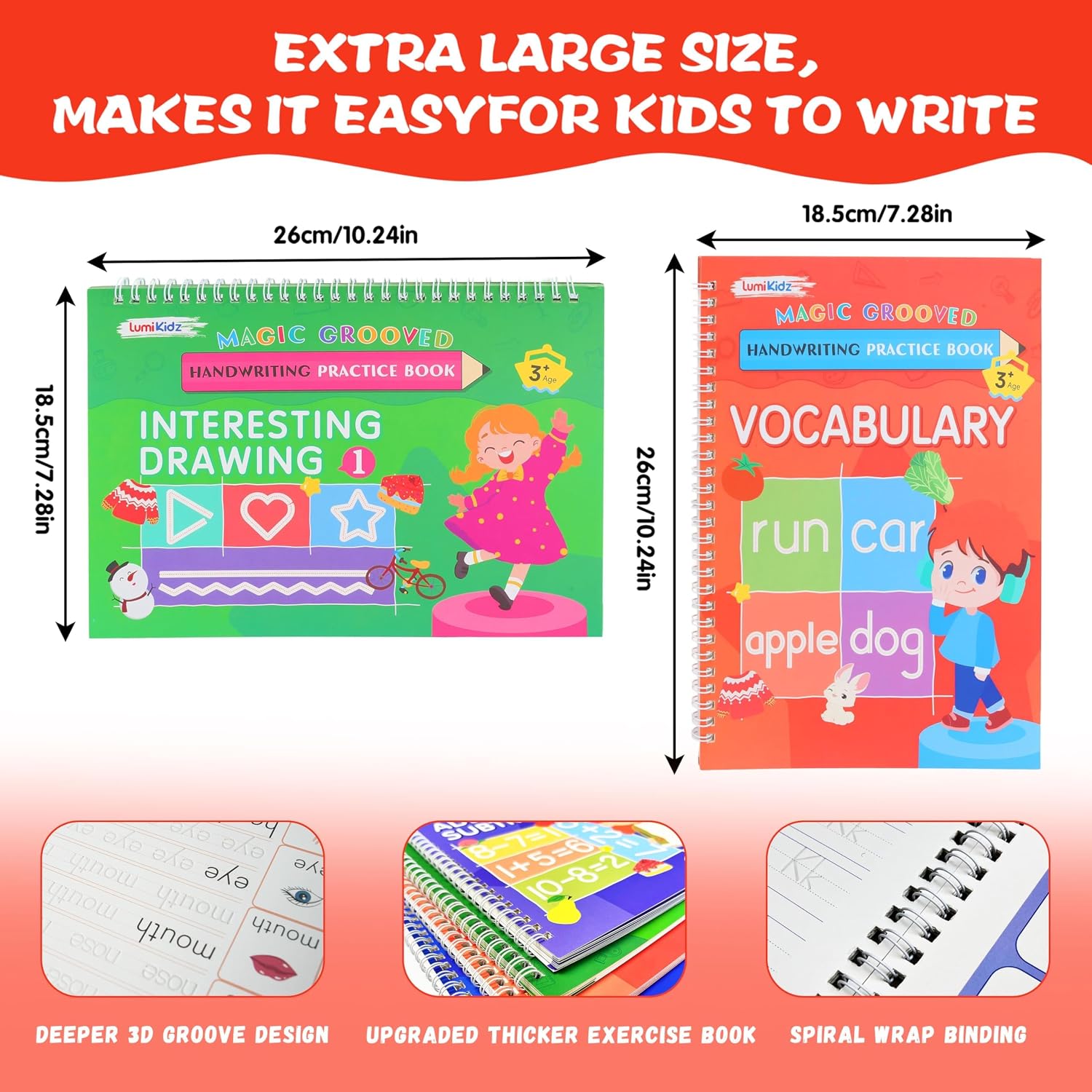 Thumbnail 1 de Lumikidz Magic Grooved Writing Practice Set (Reusable Grooved Books + Magic Pens) for Kids Ages 3–5