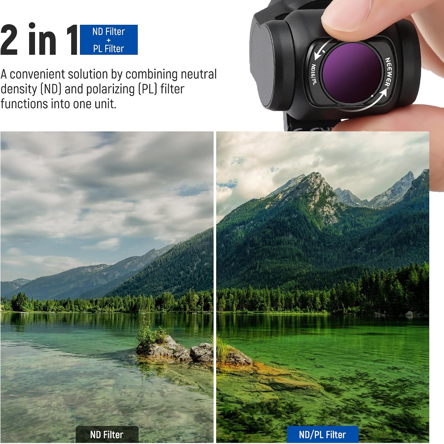 Detalle de NEEWER Magnetic ND Filter Set for DJI Osmo Pocket 4 & 3 (14-pack with CPL, Black Diffusion 1/4 & light pollution reduction)