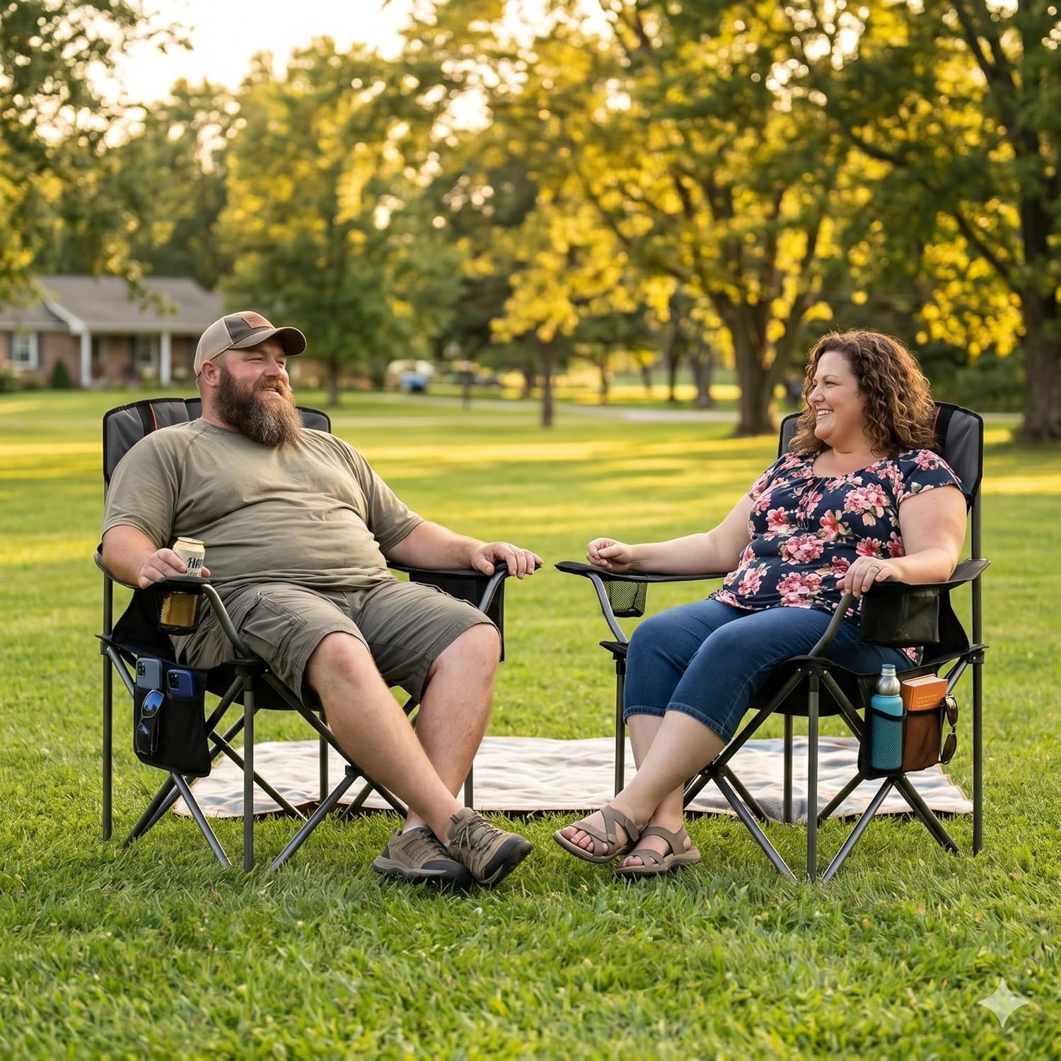 Thumbnail 1 de FAIR WIND 2-Pack Fully Padded Oversized Camping Chairs with Adjustable Lumbar Support, Cooler Bag & Cup Holder (500 lbs Capacity)