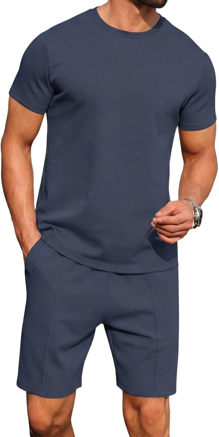 Thumbnail 3 de QIXING Mens Tracksuits 2 Piece Set – Short Sleeve Round Neck with Pockets