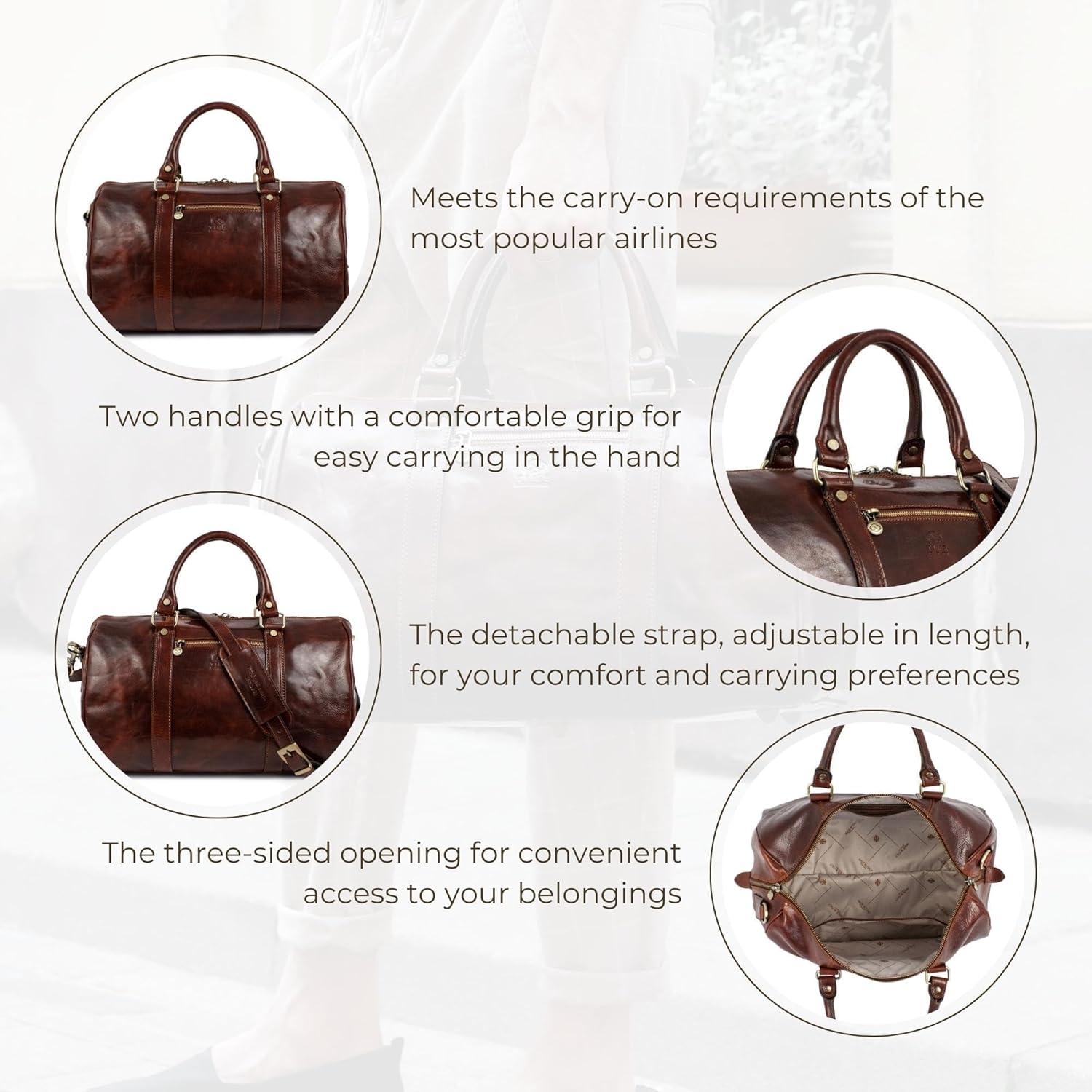 Detalle de Full Grain Leather Duffle Bag Overnight Weekender by Time Resistance