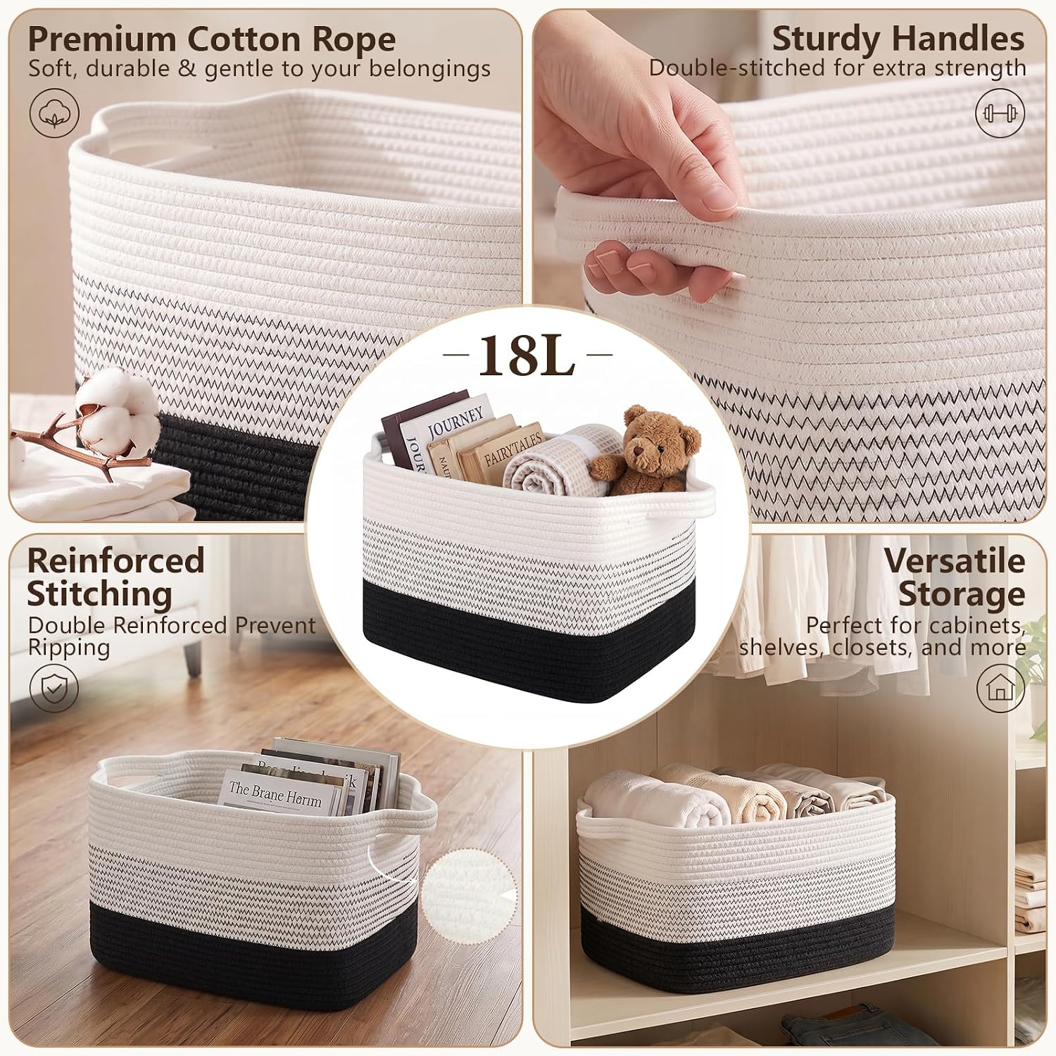 Thumbnail 3 de OIASKET MSAN39P3 Woven Cotton Storage Baskets, 3-Pack, Gradient Black