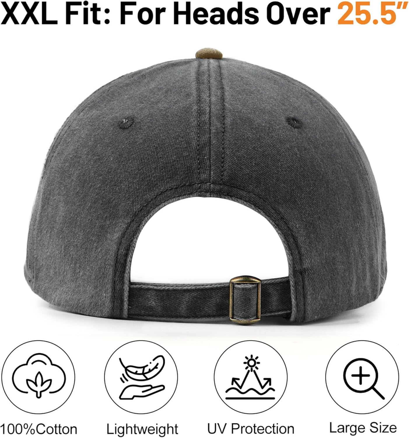 Thumbnail 1 de Zylioo XL/XXL Washed Cotton Baseball Cap for Big Heads (XXL/XL) – Roomier Crown, Adjustable Back