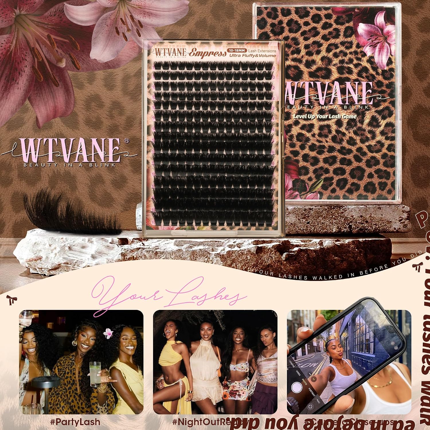 Detalle de WTVANE 260D Lash Clusters, 10–18 mm D Curl Mega Volume Lashes