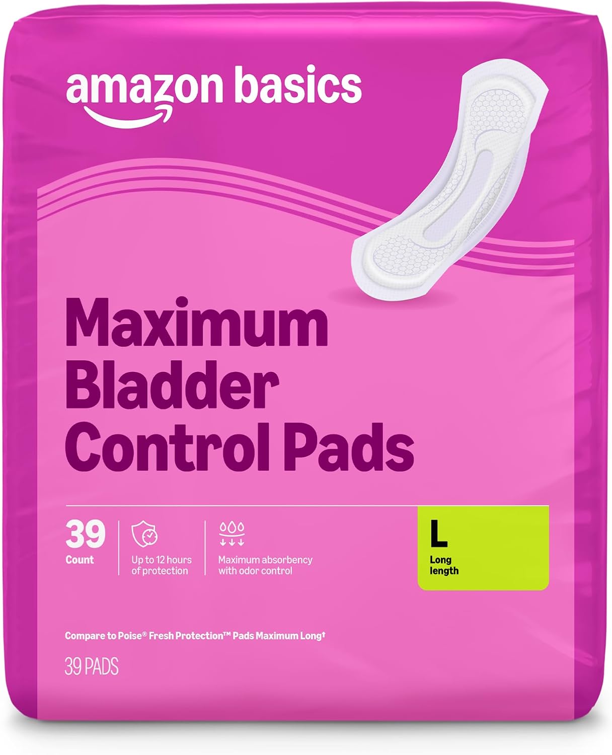 Amazon Basics Women's Incontinence Pads, Extra Long, Maximum Absorbency, 39 Count