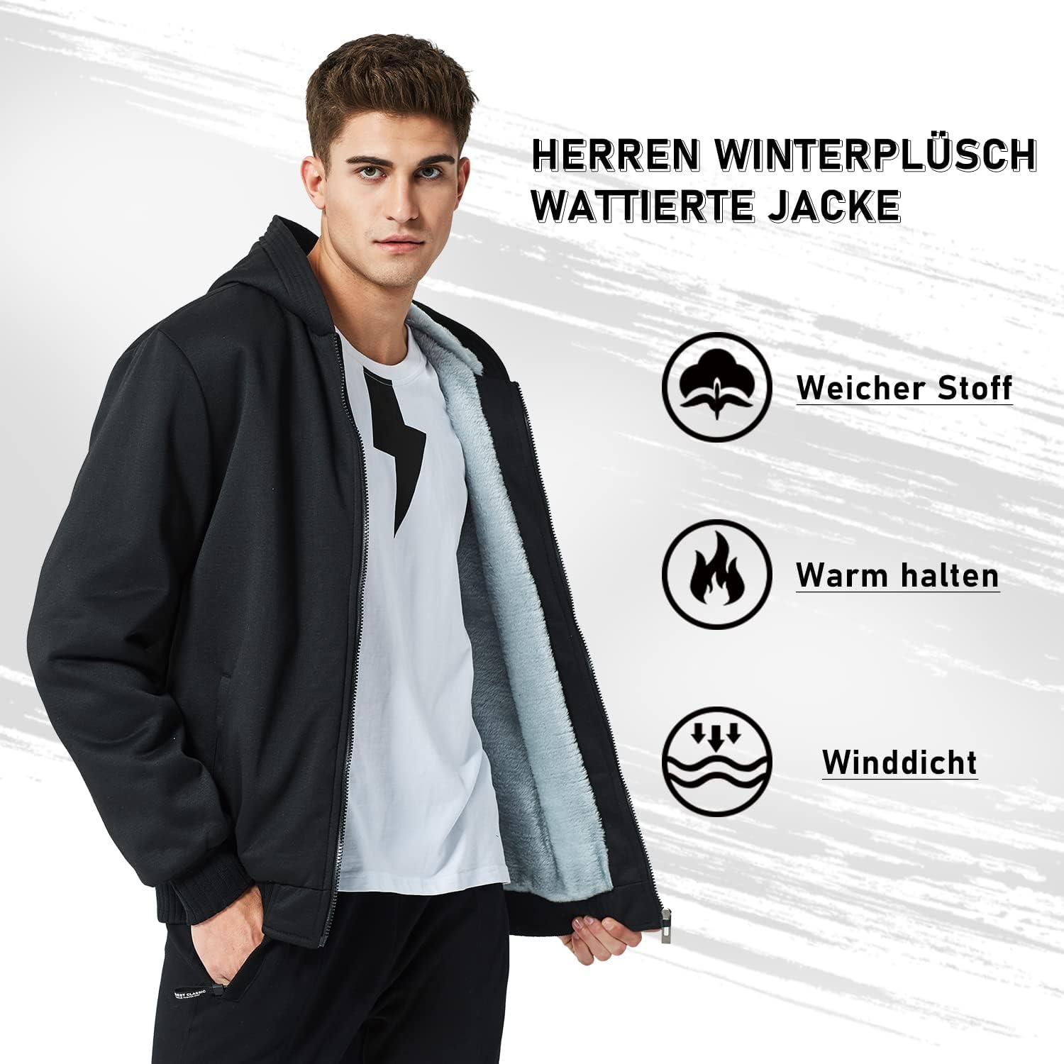Thumbnail 3 de MANLUODANNI Herren-Kapuzenpullover mit Reißverschluss – dicker Fleece-Hoodie für Winter & Alltag