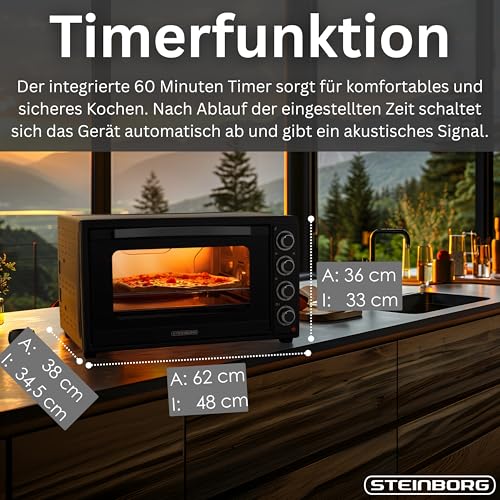 Thumbnail 6 de Steinborg 60 Liter Mini-Backofen mit Umluft und Drehspieß – 2000 W, 3-in-1