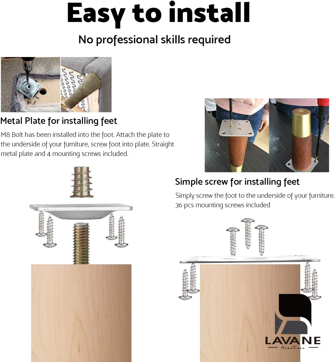 Thumbnail 4 de La Vane 4 inch Wooden Furniture Legs 4PCS