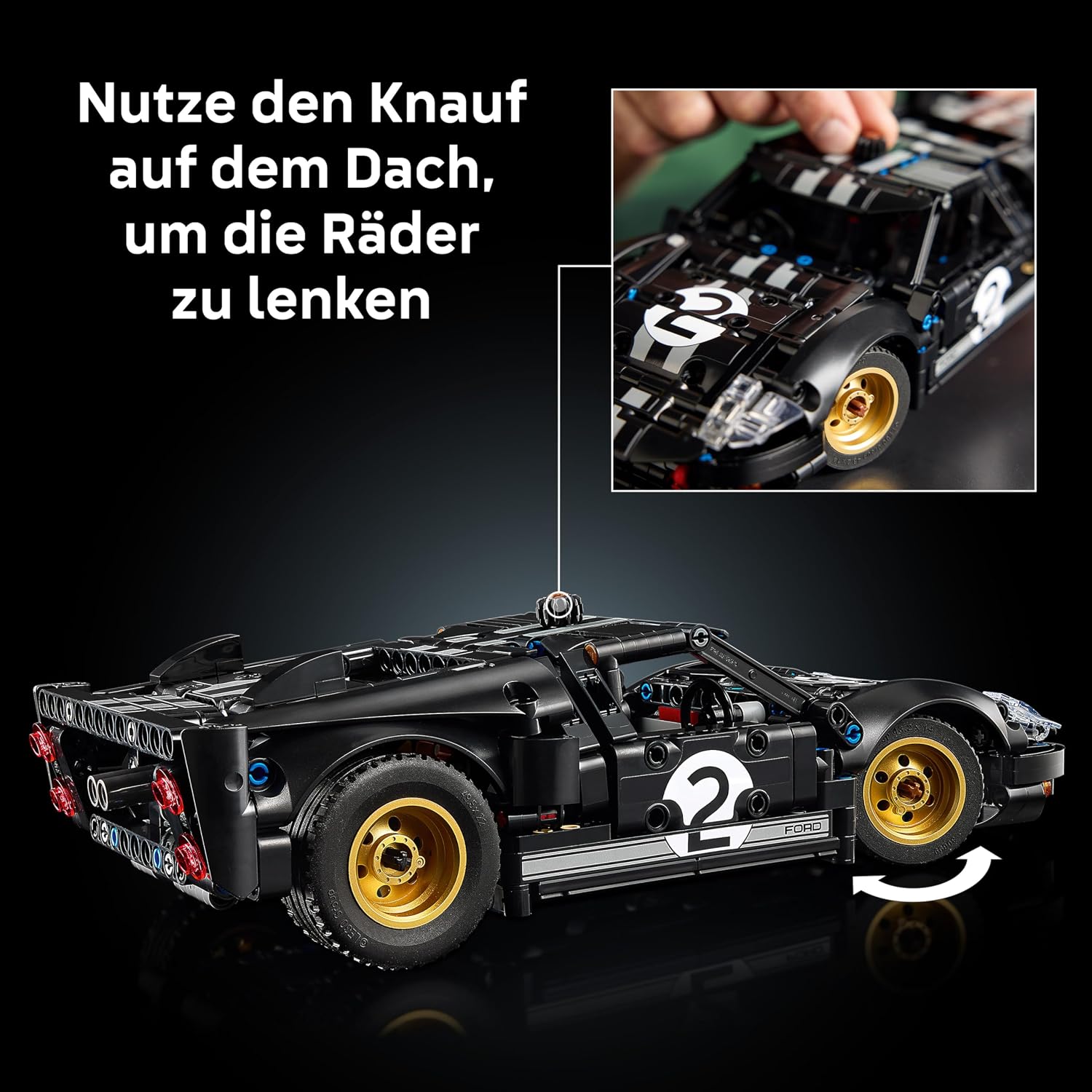 Thumbnail 4 de LEGO Technic 1966 Ford GT40 MKII Rennwagen (Modell 42223) mit Lenkung und V8-Motor