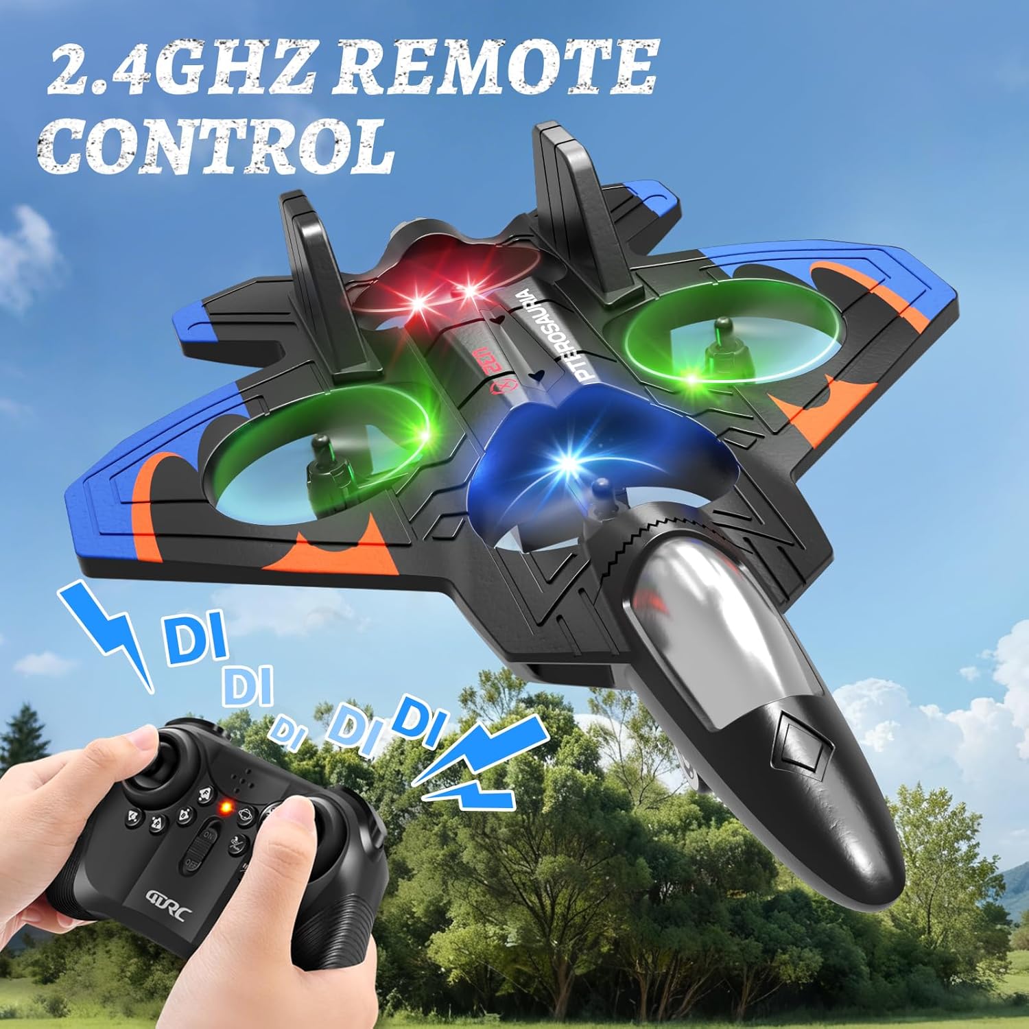 Thumbnail 4 de Tubokoro Foam Remote Control Fighter Jet RC Airplane with LED Lights, 360° Flips & 1-Key Takeoff/Landing