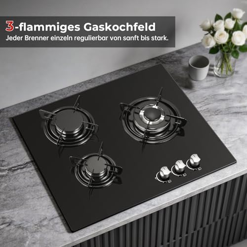 Detalle de SNDOAS Placa de Gas Butano 3 Fuegos 60 cm: potencia y versatilidad para cocina interior y exterior