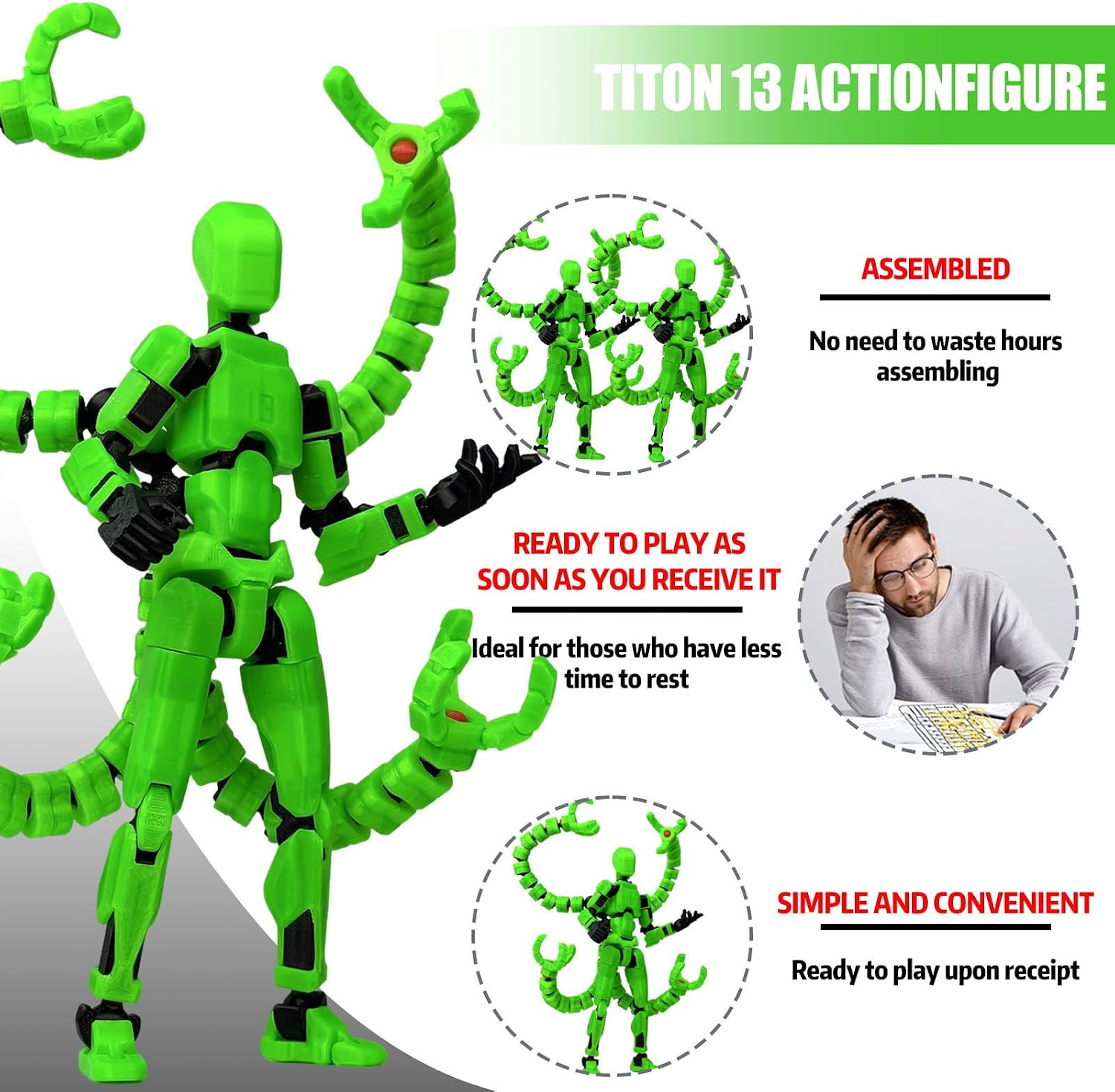Detalle 2 de PkghoKids 13 3D-Printed Robot Action Figure, 7.2-Inch Luminous Green