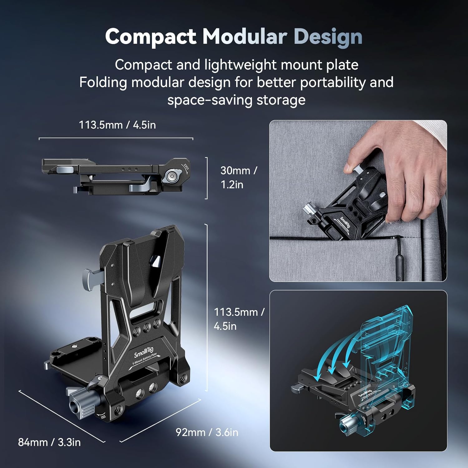 Thumbnail 1 de SmallRig V-Mount Battery Plate 4505 with L-Shape, Foldable Tool-Free Mounting (V-lock)