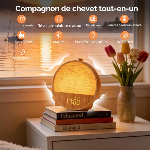 Detalle de blonbar Réveil à lumière du jour : réveil lumineux avec sons relaxants et ambiances RGB