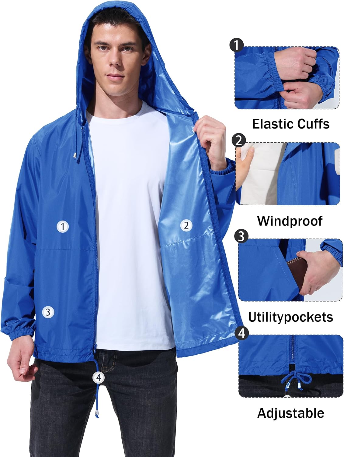 Thumbnail 4 de UIQUR Men's Packable Rain Jacket with Adjustable Hood, Waterproof Windbreaker