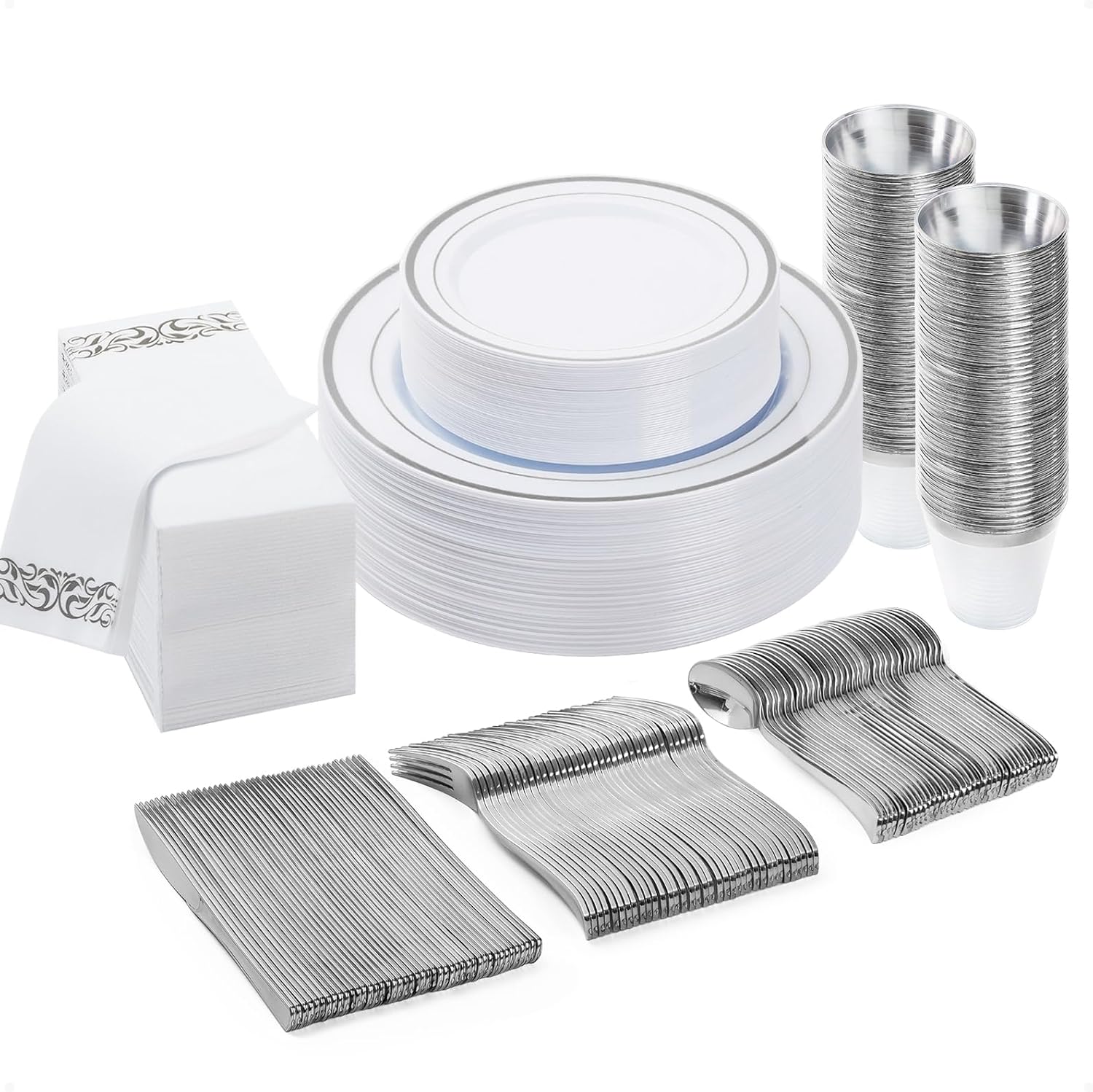 Thumbnail 6 de BESTVIP 700PCS Clear Gold Disposable Dinnerware Set for 100 Guests