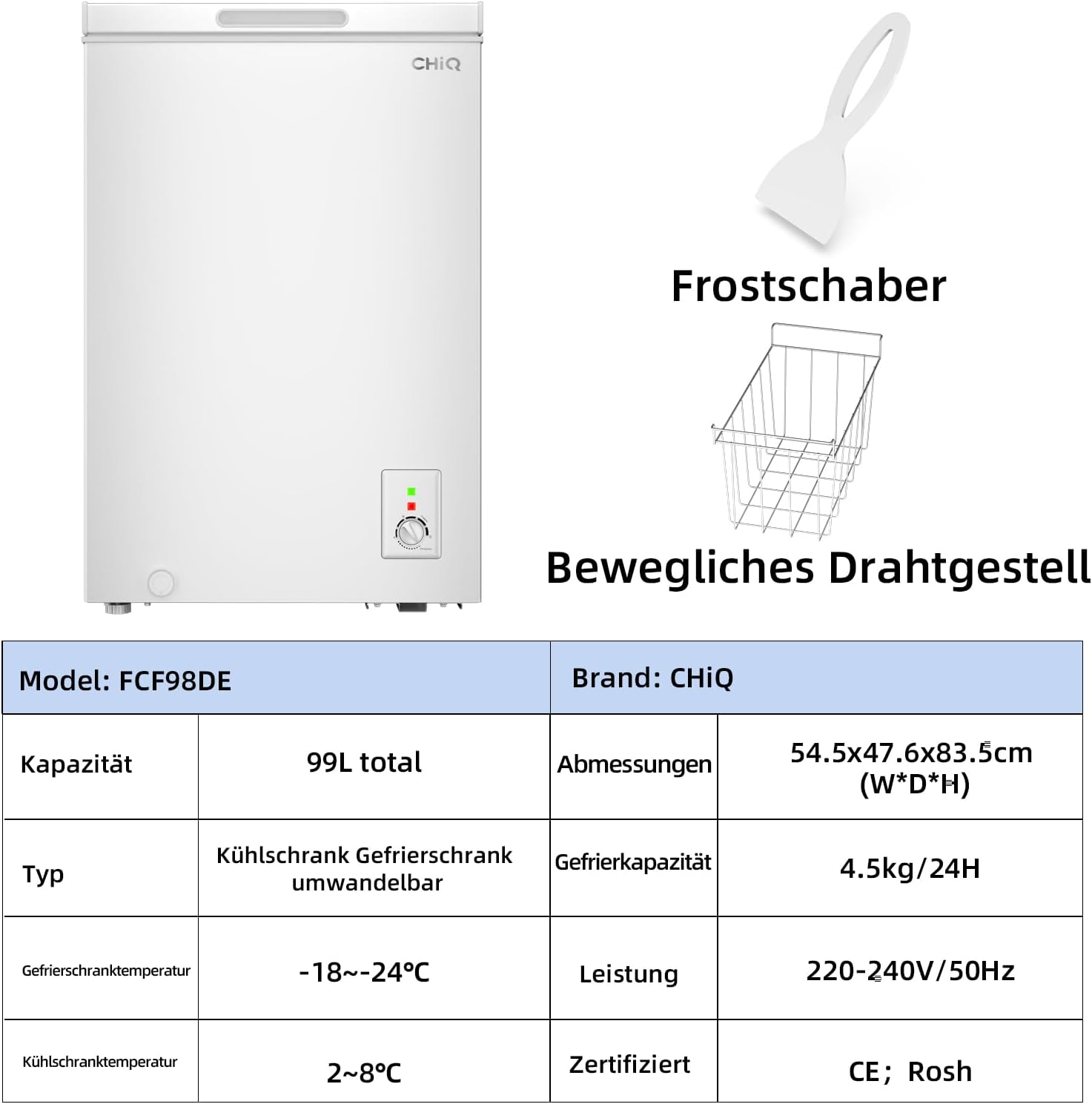 Thumbnail 1 de CHiQ Gefriertruhe 99 L Freistehend mit LED – kompakt, zuverlässig und leise