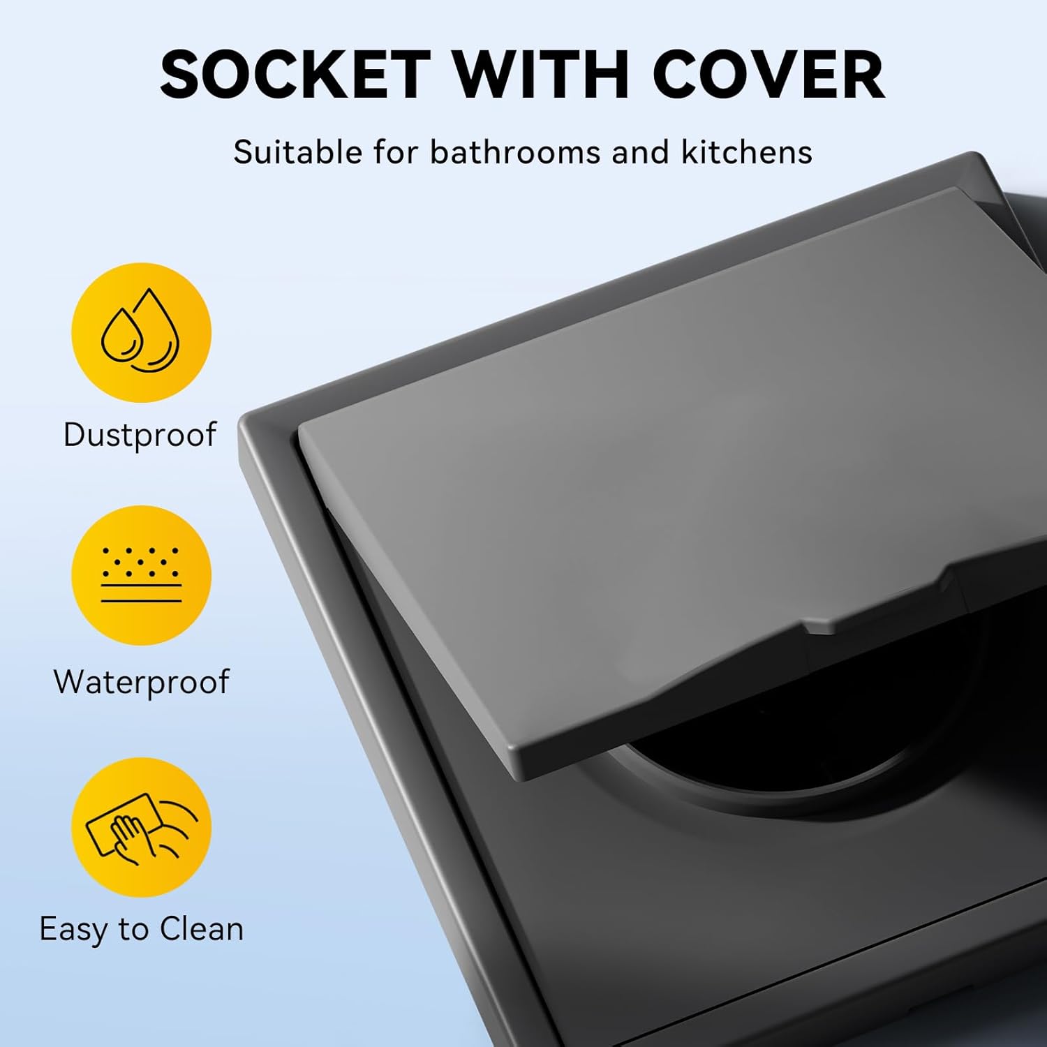 Thumbnail 5 de BSEEDLIFE Schuko-Steckdose mit wasserdichter Abdeckung – Unterputz-Doppelsteckdose, 16A, PC-Rahmen, 80 x 150 mm, Grau