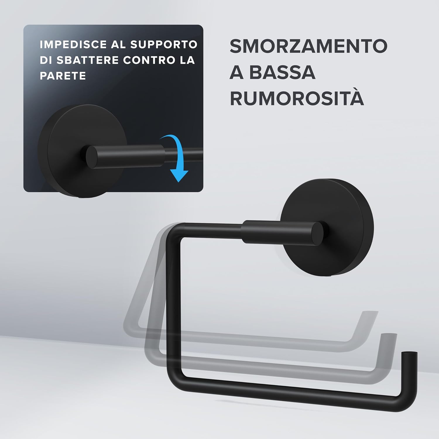 Thumbnail 1 de Portarotolo Ovimar Tromoy per foratura nero – Portarotolo autoadesivo in acciaio inox, con chiusura soft-close