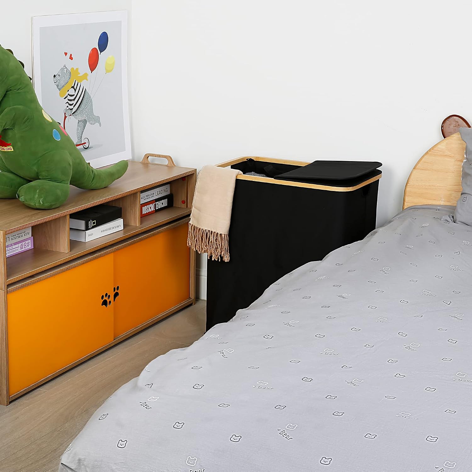 Detalle 2 de efluky EF-140 wasmand met deksel, 140 liter en 2 vakken, zwart