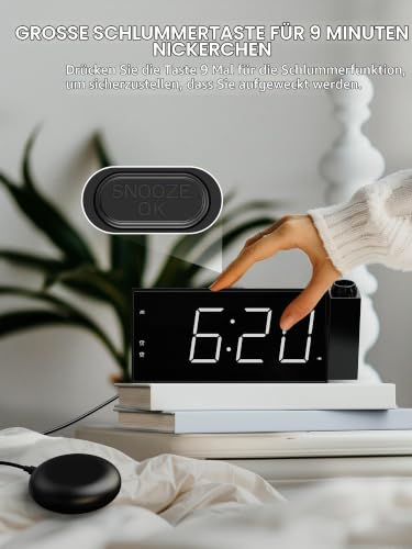 Thumbnail 5 de Mesqool Digitaluhr mit 180° Projektor und Vibrator – Projektionswecker mit Doppel-Alarm und Vibra-Unterstützung