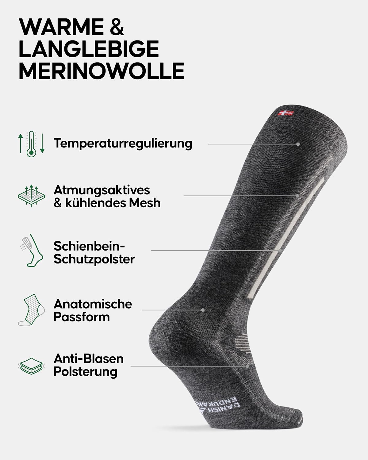 Detalle 2 de DANISH ENDURANCE Merino Skisocken 2 Paar