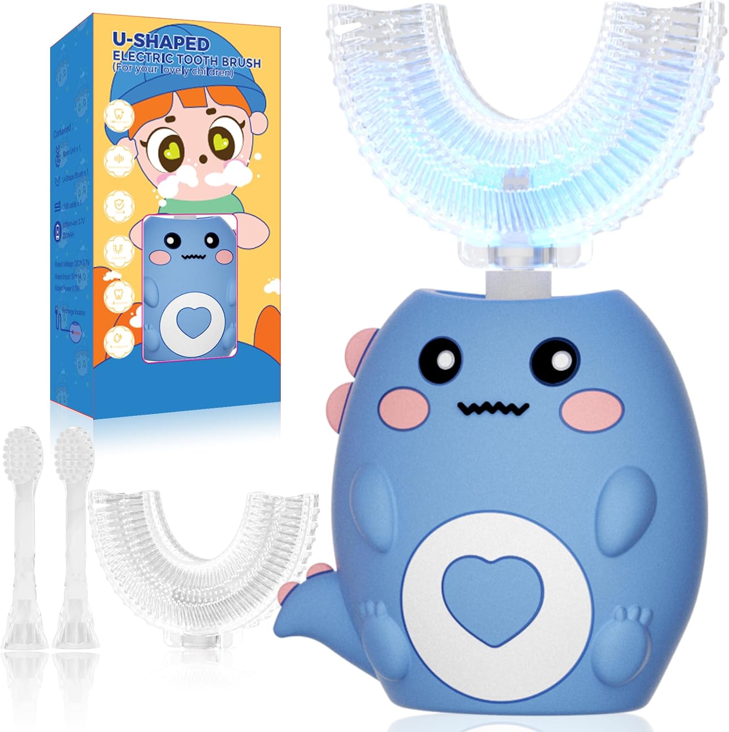 Lwalaneng Kids U Shaped Electric Toothbrush with 3 Cleaning Modes and 4 Brush Heads