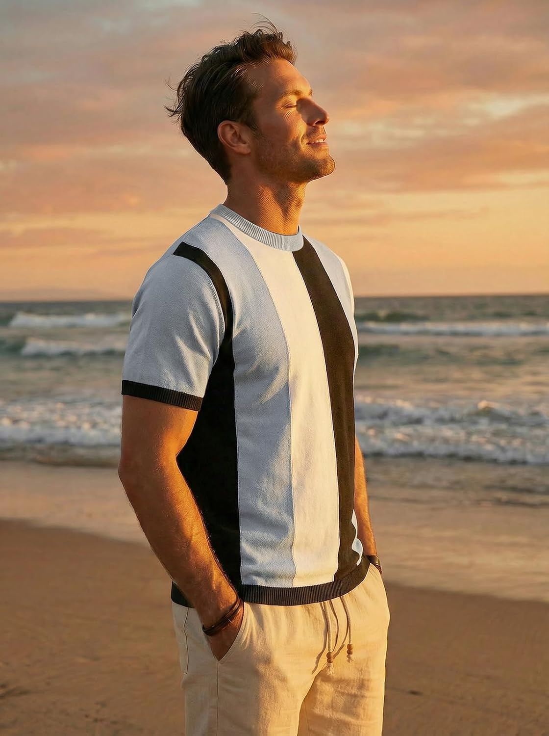 Detalle de CTU Men's Knitted Shirt: Vintage Striped Knitting Top with Contrast Colour