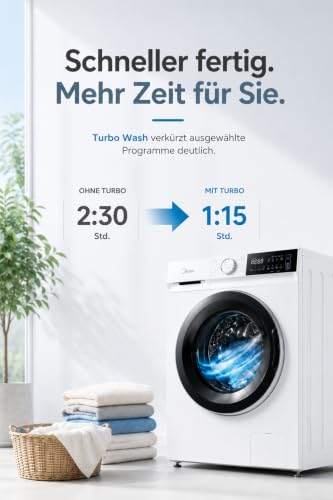 Detalle de Midea Waschmaschine MFV5EW80WBA30 – 8 kg, BLDC-Inverter, A‑30%, weiß
