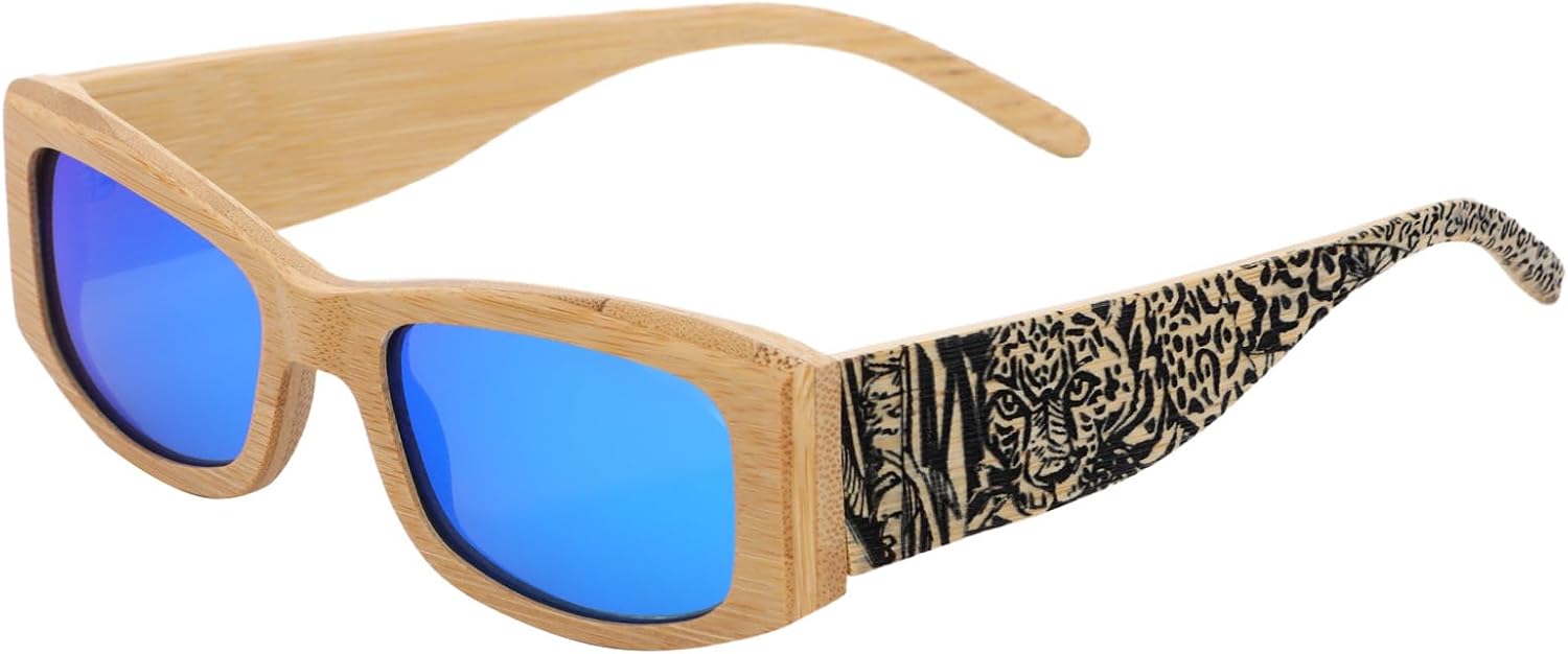 Detalle de Ynport Crefreak Herren Bambus-Holz Sonnenbrille – Vintage-Stil, UV-Schutz, handgefertigt
