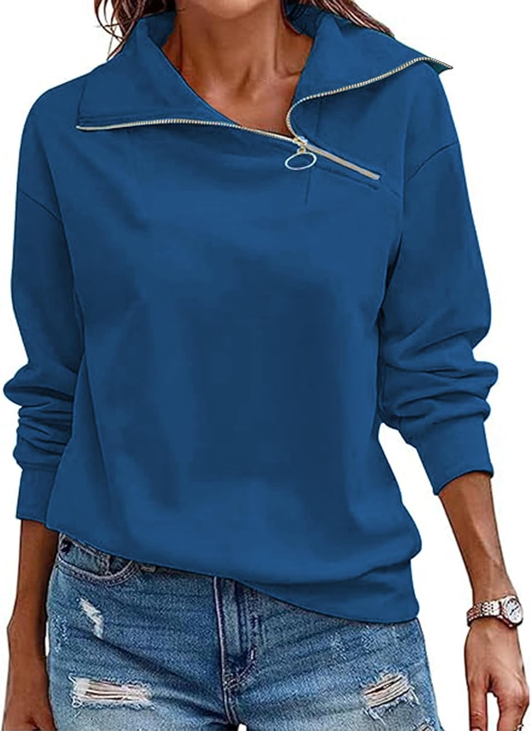 Detalle 2 de Cuptacc Pullover Damen Quarter Zip 1/4 Ausschnitt