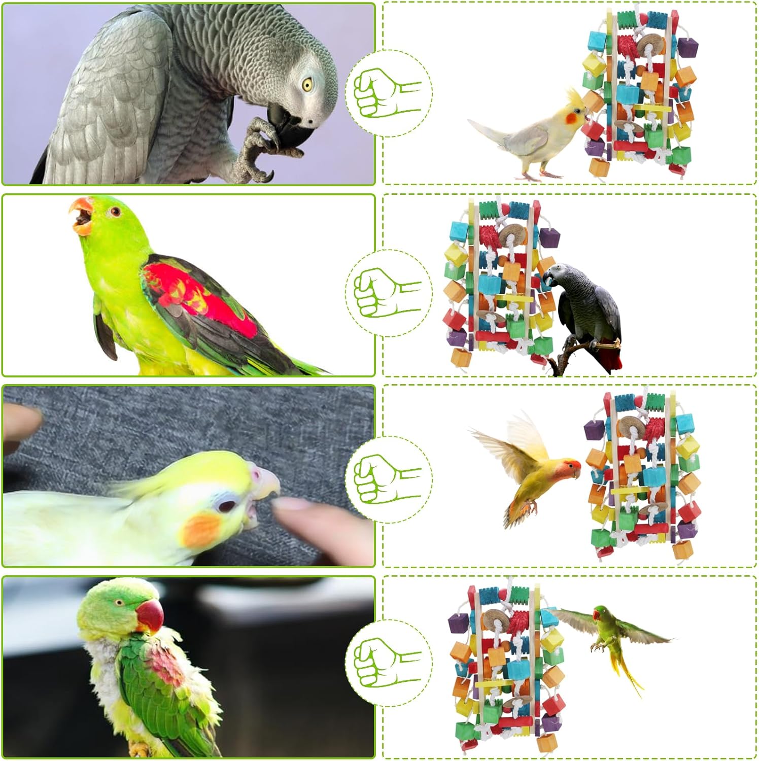 Detalle 2 de MQUPIN Large Bird Parrot Toys – Natural wooden blocks with foraging gaps and cotton climbing ropes