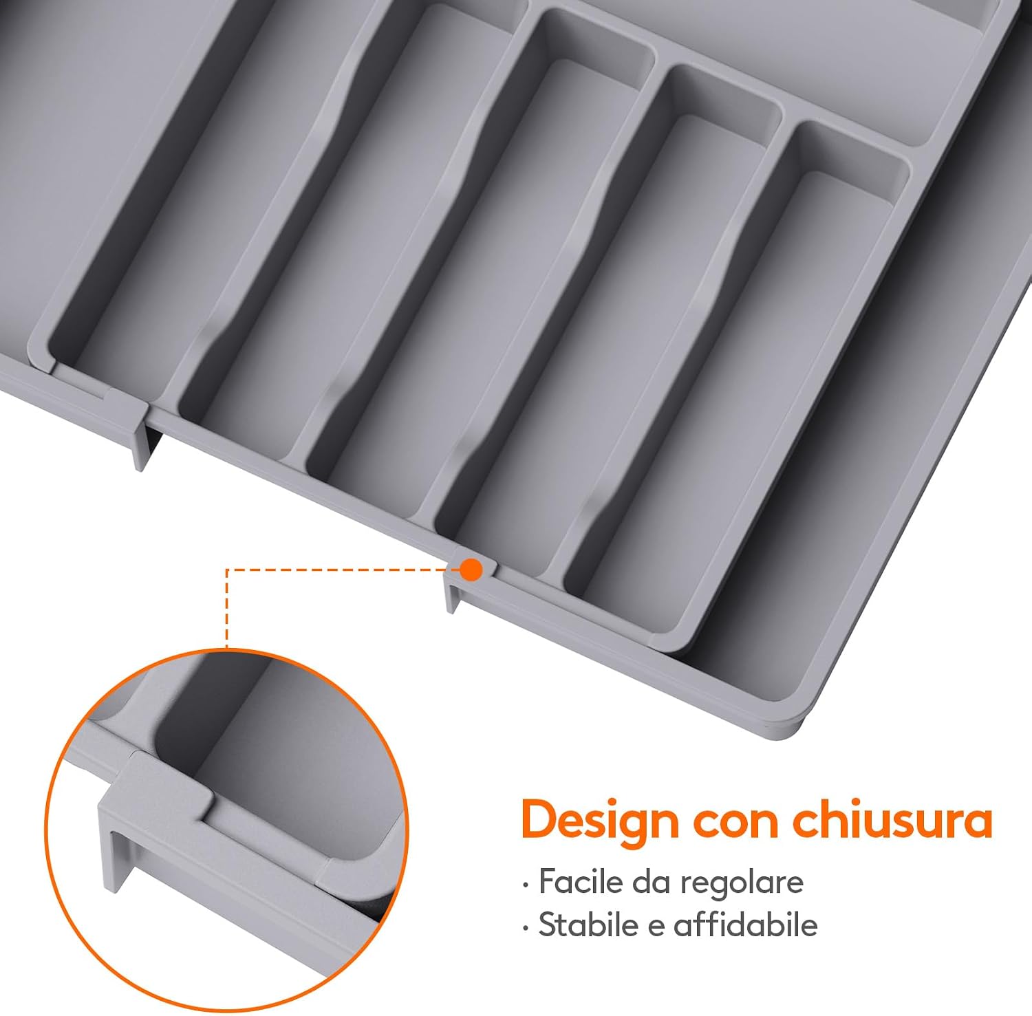 Thumbnail 4 de Lifewit Portaposate da Cassetto espandibile – Organizer cucina con 8 scomparti, regolabile 33–56,9 cm, PP senza BPA, grigio