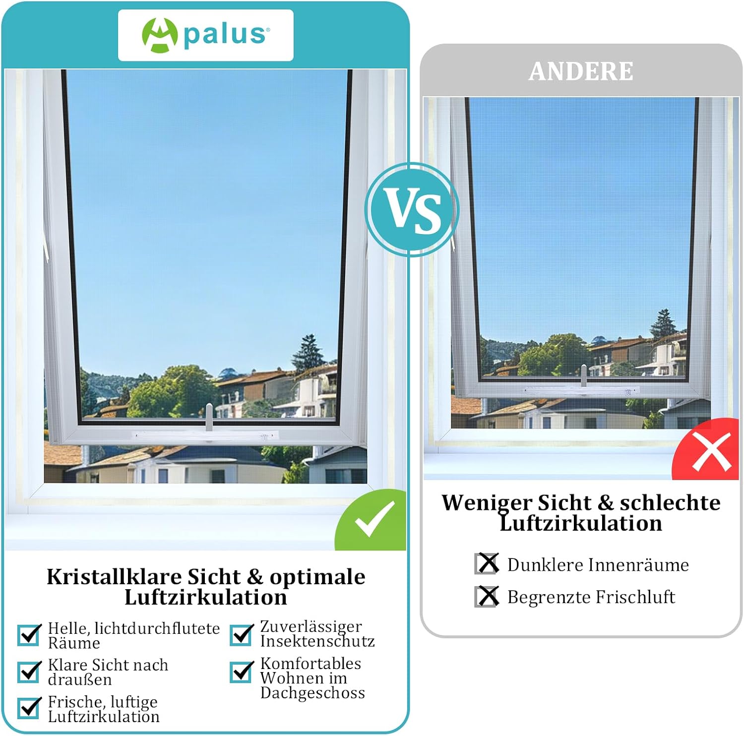 Thumbnail 3 de Apalus Dachfenster Fliegengitter – Zuschneidbares Mückennetz für Klappfenster, 150 × 180 cm, Weiß