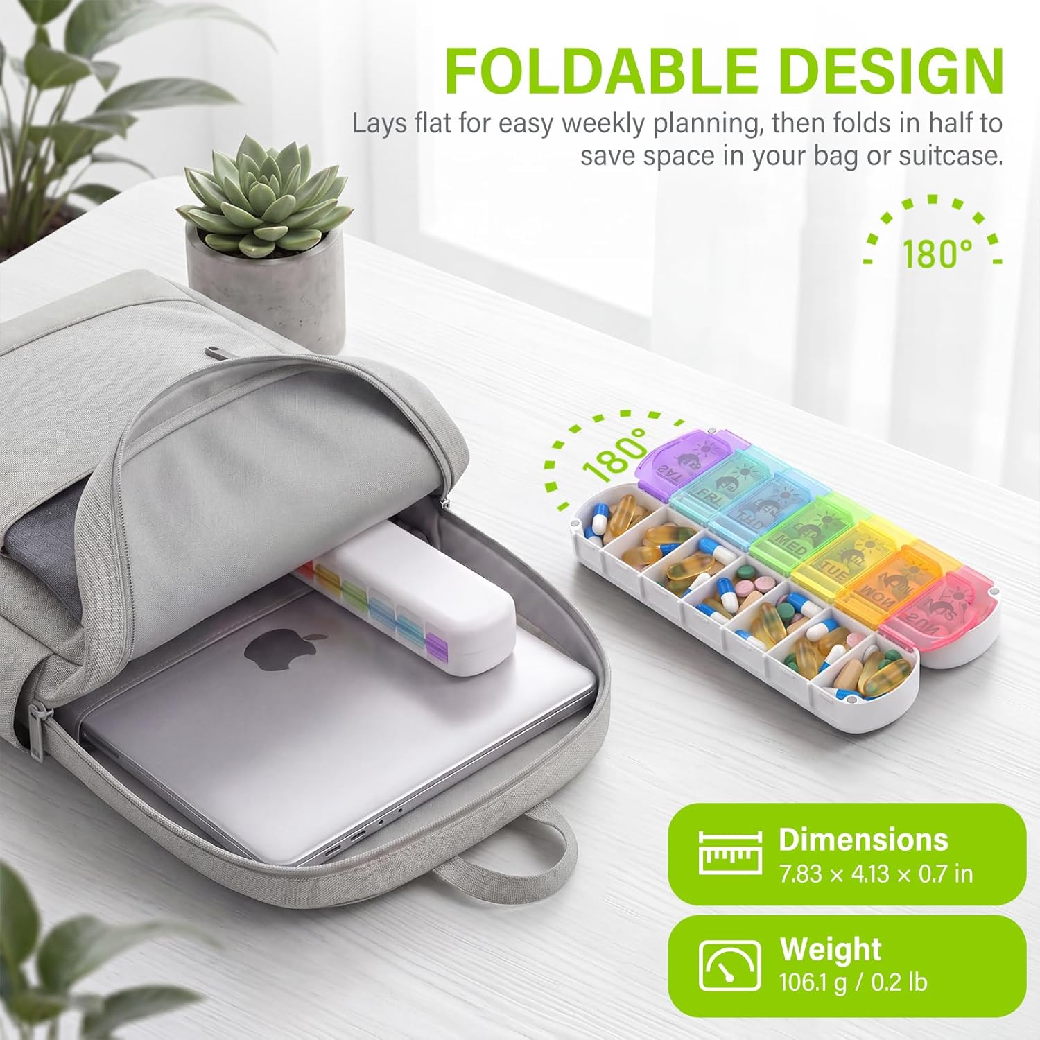 Detalle de Mossime Foldable Weekly Pill Organiser – Premium Magnetic AM/PM 14-Compartment 7-Day (Travel Friendly)