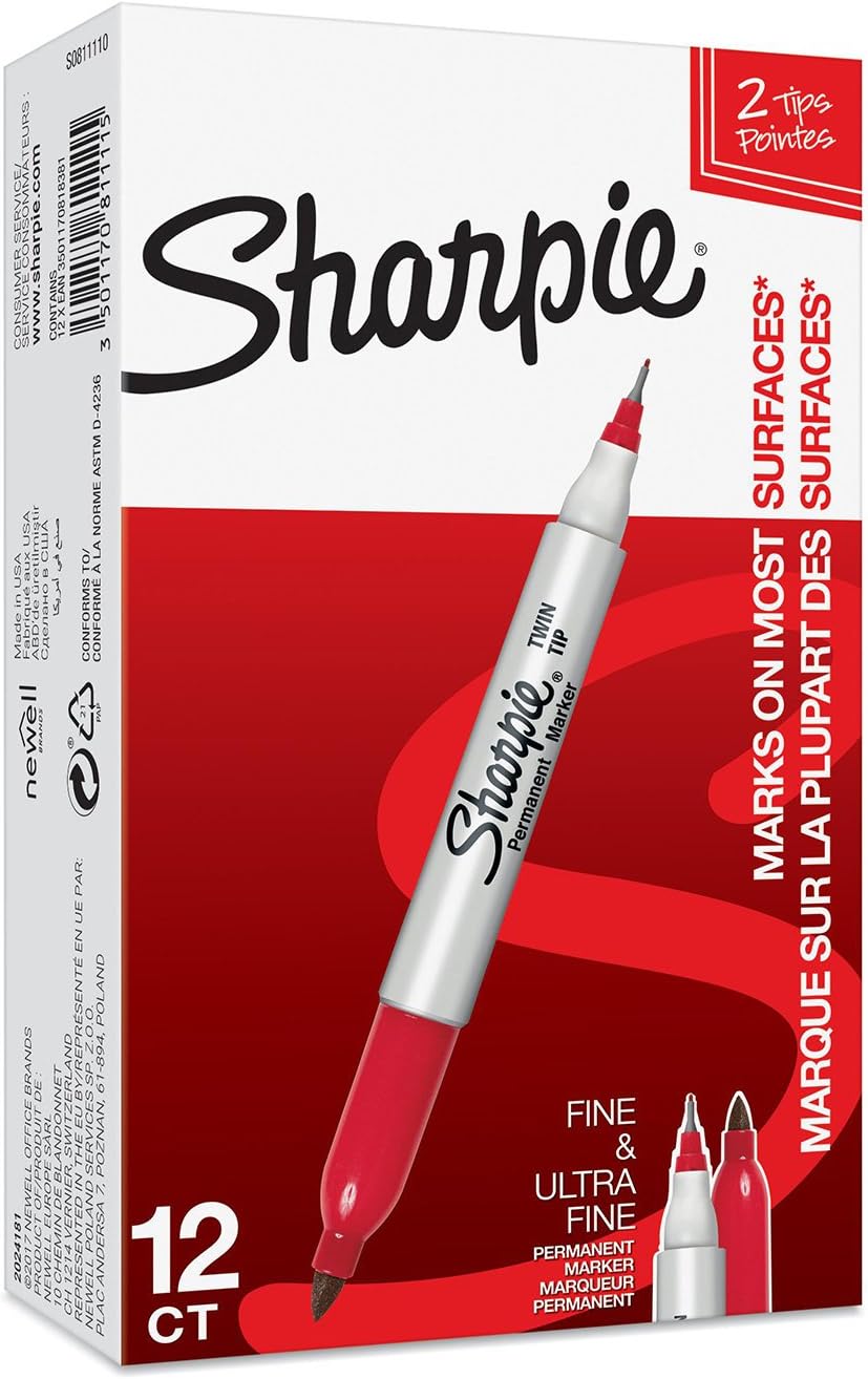Detalle de Sharpie Twin Tip-markerstiften, set van 8 in diverse kleuren met dubbele punt