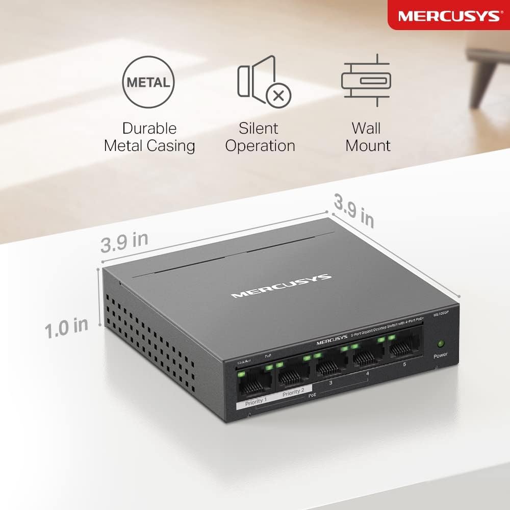 Detalle 2 de MERCUSYS MS105GP 65W 5‑Port Gigabit Switch