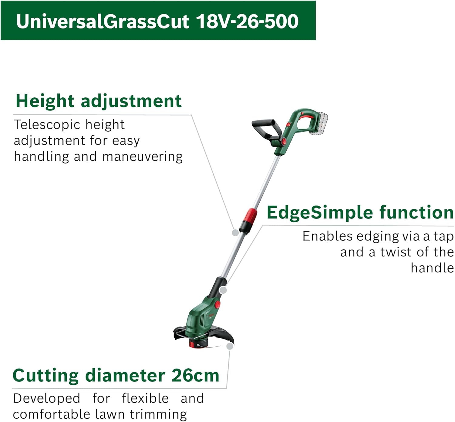 Thumbnail 2 de Bosch UniversalGrassCut 18V-26-500 Cordless Grass Trimmer with Battery and Charger