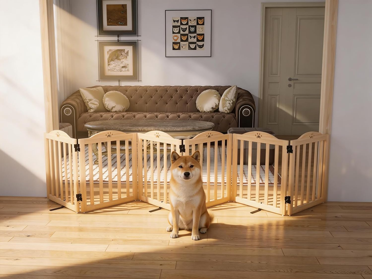 Detalle de YOCAN freestanding wood dog gate, 31.5-inch