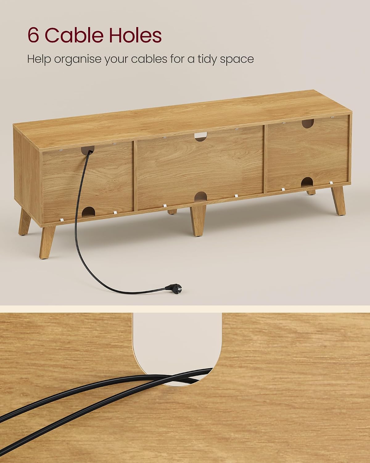 Detalle de VASAGLE TV Stand Unit LTV556Y01: A Practical 147 cm Entertainment Console in Natural Oak and Cream White