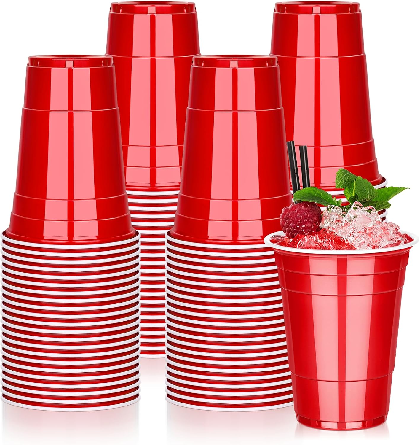 Detalle de DI QIU REN DQR-CA-28 16 oz Red Plastic Party Cups, Stackable, 100 Count