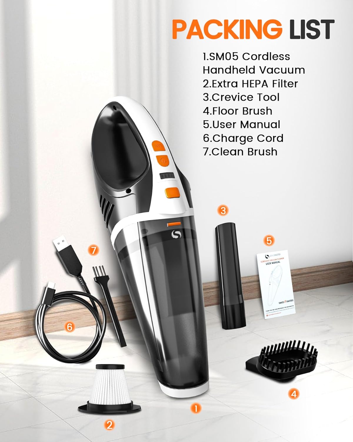 Thumbnail 6 de SERVOMASTER Handheld Vacuum Cleaner (Cordless Car & Pet Mini Vac) with LED Light