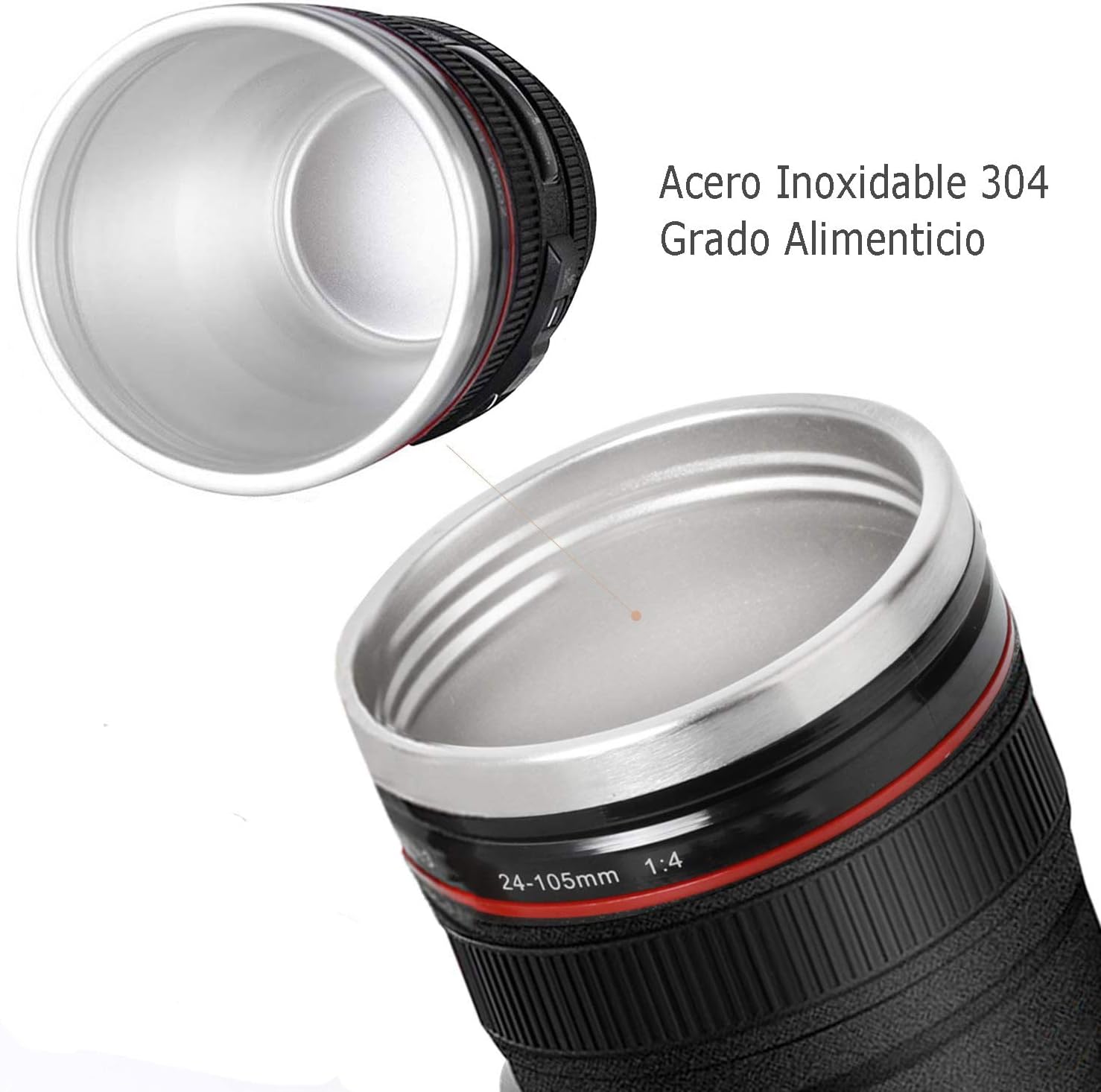 Thumbnail 2 de SLOSH Reisebecher mit Kamera-Objektiv-Optik und 2 Deckeln – Thermobecher im Tumbler-Stil, BPA-frei (GE-II-V)