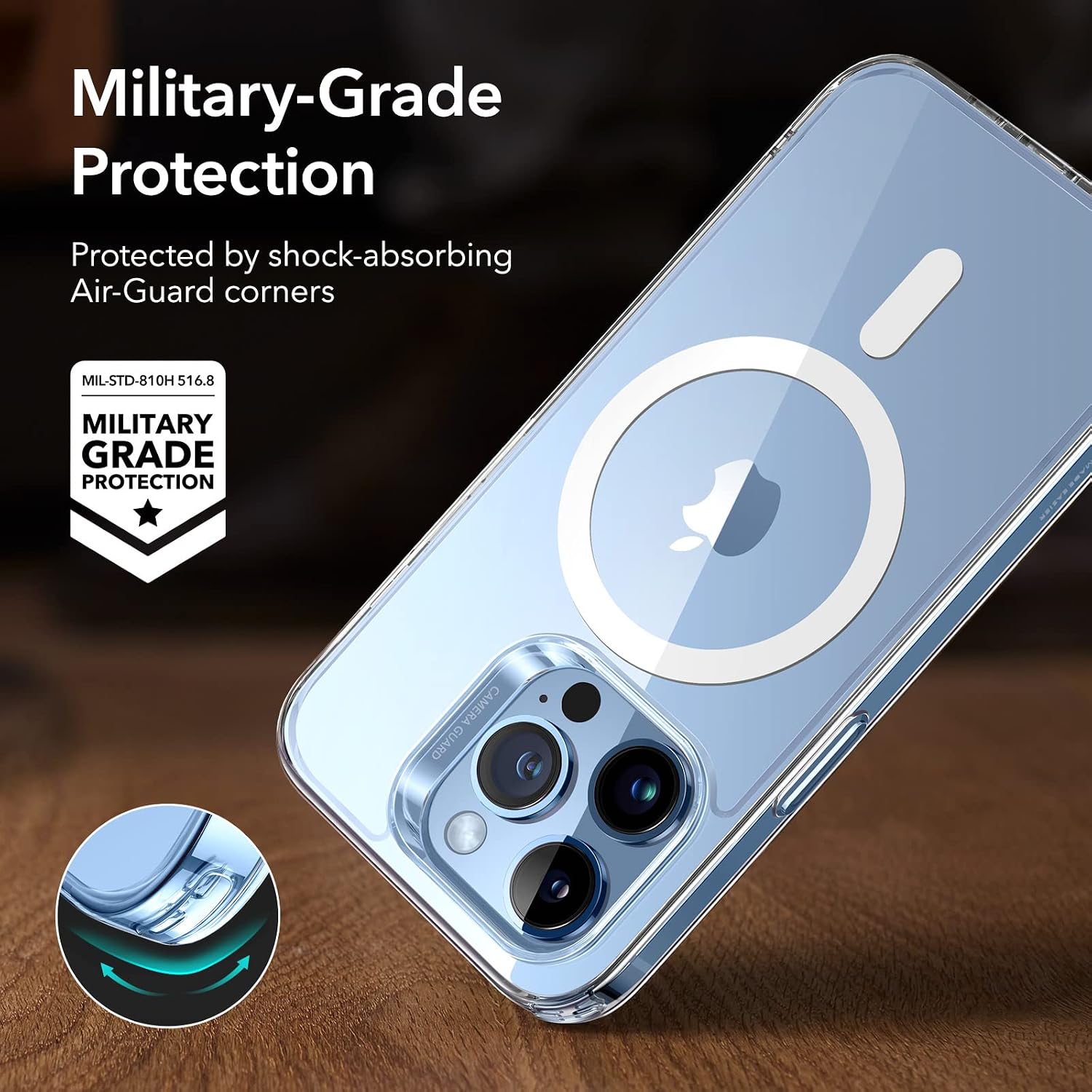 Detalle de ESR Hybrid Case with HaloLock for iPhone 13 Pro Max (Magnetic Wireless Charging, Clear)