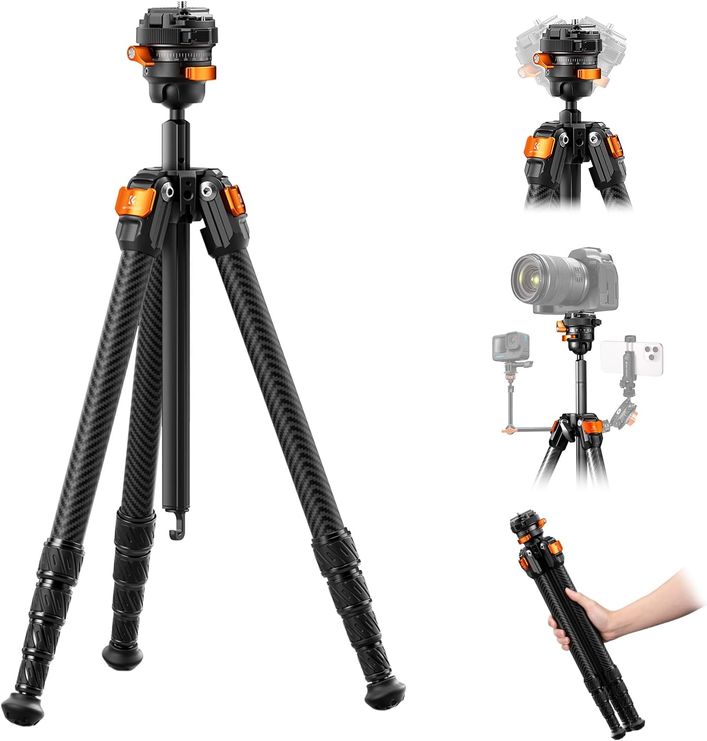 Detalle de K&F CONCEPT 60"/153cm Carbon Fibre Tripod for Camera with 360° Panorama Head