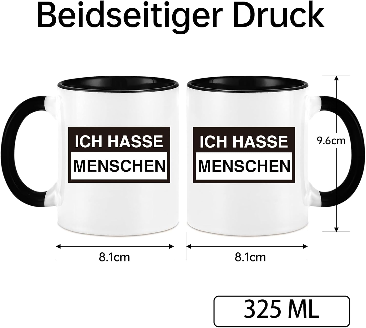 Thumbnail 6 de Diztoud Ich Hasse Menschen Tasse – 325 ml, schwarze Keramik mit Spruch