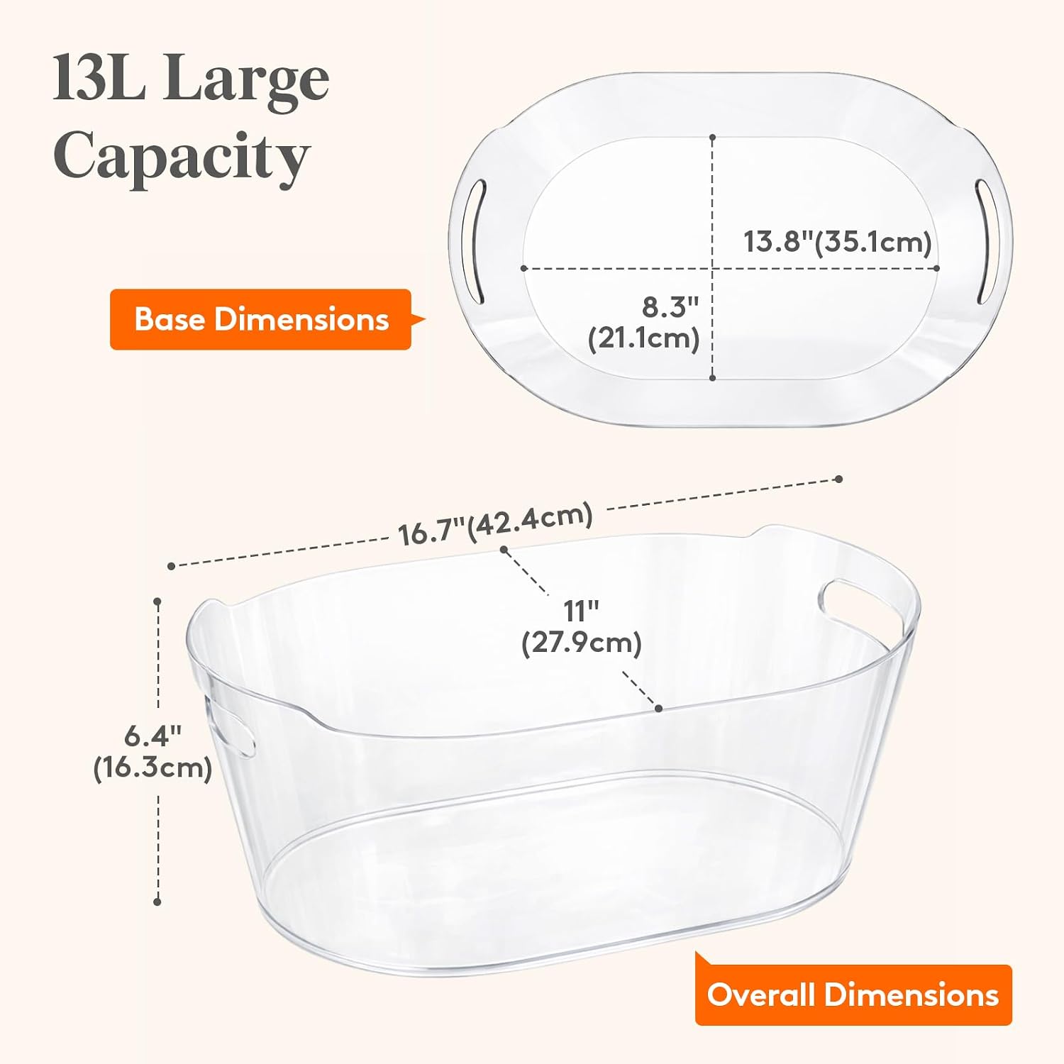 Detalle de Lifewit 13L Ice Bucket for Parties (2-Pack) – Large Clear Plastic Drink Cooler