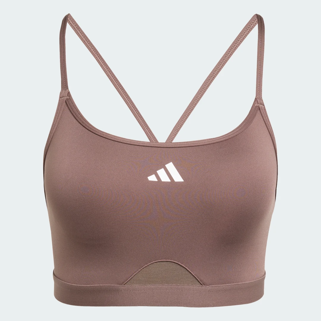 Detalle 2 de Adidas Aeroreact Training 3 bandas, sujetador deportivo marrón